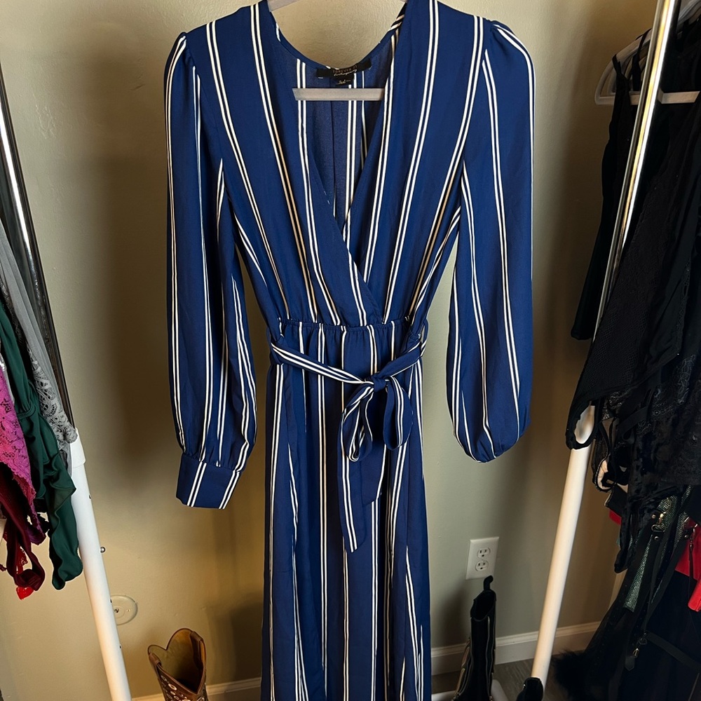 Navy Long Sleeve Maxi Dress With Double Leg Slits Forever 21